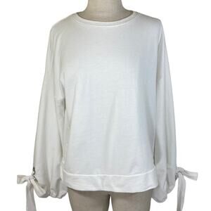 White oversized sleeve tie sweatshirt Forever21 size small crew neck relaxed fit